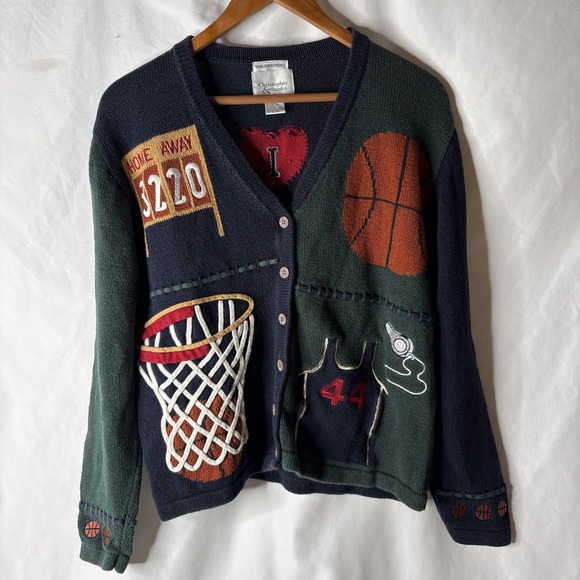 Christopher & Banks Sweaters - Vtg Y2K Christopher & Banks L Embroidered Basketball Cardigan Sports Sweater